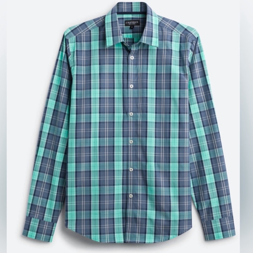 J. Maverick 100% Cotton Long Sleeve Green Blue Plaid Button Down Shirt XXL